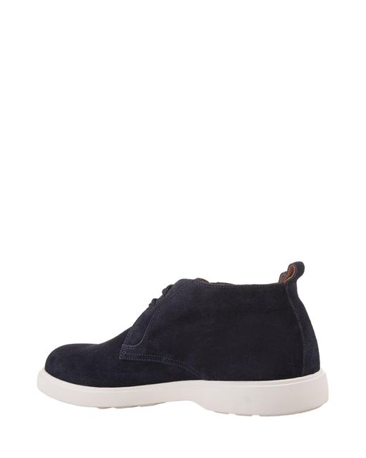 Kiton Blue Suede Laced Leather Ankle Boots for men