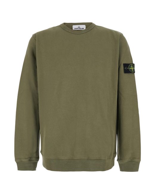 Stone Island Green Hooded Zip-Up Sweatshirt Cotton Sweatshirts for men