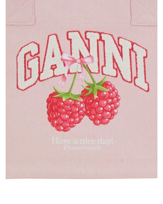 Ganni Pink Tote Bag Trapeze Medium Cotton