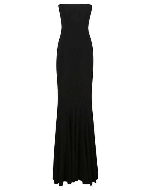 Norma Kamali Black Strapless Shirred Front Fishtail Dress