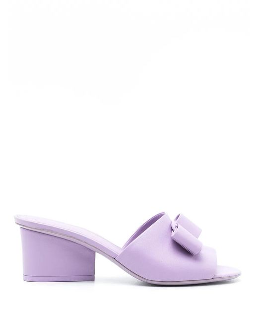 Ferragamo Purple Ferragamo Bow Detail Slip-On Sandals