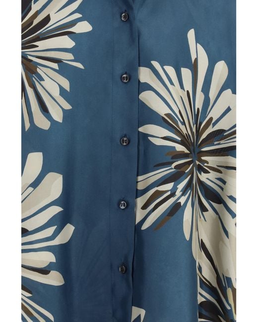 Brunello Cucinelli Blue Floral Silk Shirt