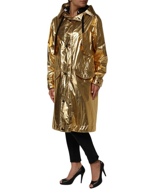 Dolce & Gabbana Natural Gold Hooded Long Sleeves Trench Coat Jacket