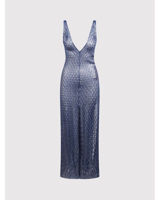 Missoni Blue Crochet-Knit Lurex Maxi Dress