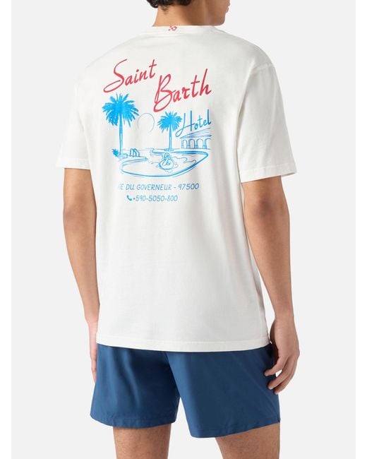 Mc2 Saint Barth White Cream Portland T-Shirt With St. Barth Hotel Print for men