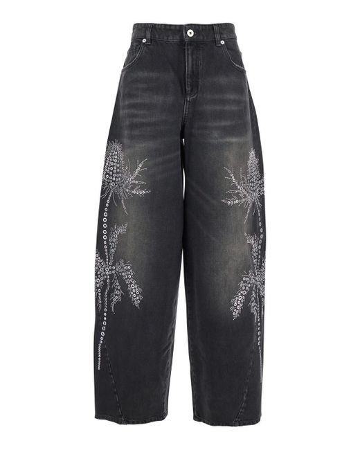 Blumarine Gray Jeans With Belt Loops And Embroidery On The Front