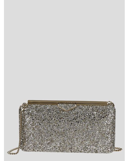 Jimmy Choo Gray Glitter Chained Clutch Bag