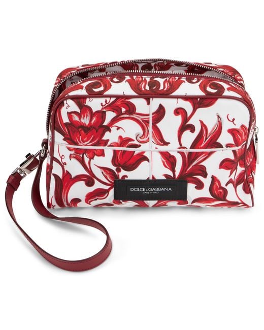 Dolce & Gabbana Red Clutch Bag Majolica Print Calfskin Wash for men