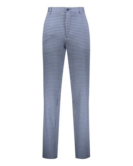 Etro Blue Jacquard Motif Trousers for men
