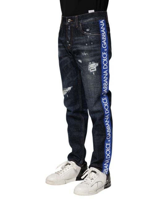 Dolce & Gabbana Blue Distressed Logo Jeans for men