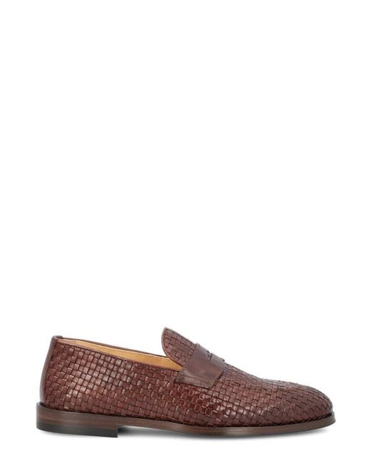 Brunello Cucinelli Brown Interwoven-designed Slip-on Loafers for men