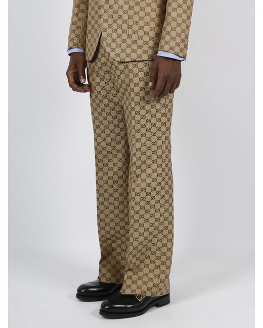 Gucci Natural Gg Supreme Linen Pants for men