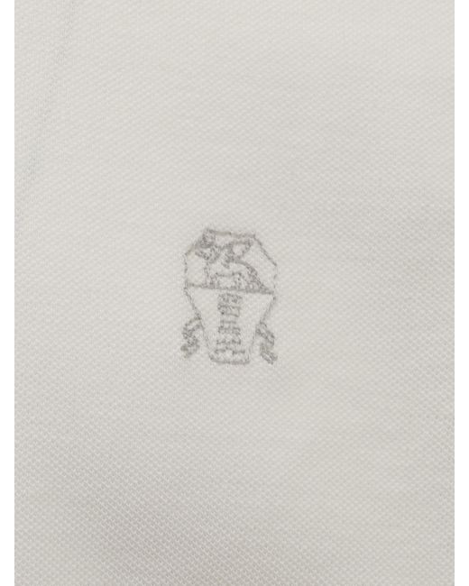 Brunello Cucinelli White Cotton Piquet Polo With Embroidered Logo for men