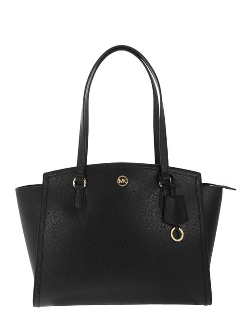 Michael Kors Chantal - Large Grained Leather Tote Bag in Black | Lyst