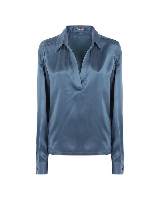 Tom Ford Blue Blouse Powder Silk Light Blouses