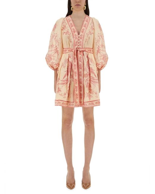 Zimmermann Pink "Lucky" Low-Cut Mini Dress