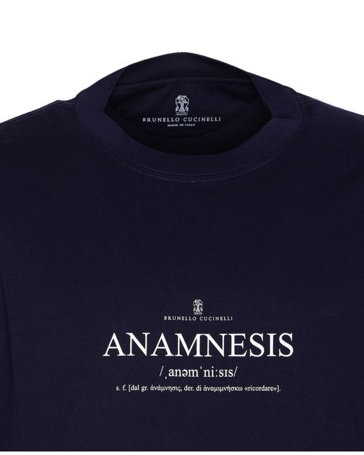 Brunello Cucinelli Blue Anamnesis Print Logo T-Shirt for men