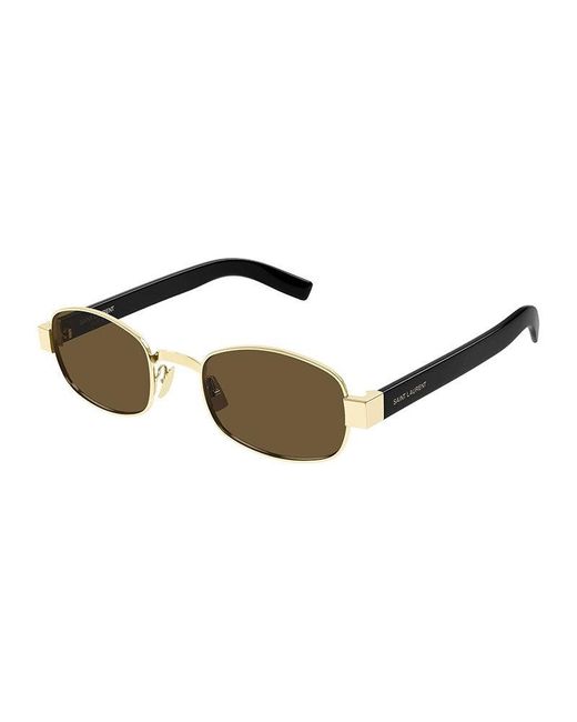 Saint Laurent Metallic Sunglasses Oval Full Rim, Light Frame And Nicotine Lens Sl706001