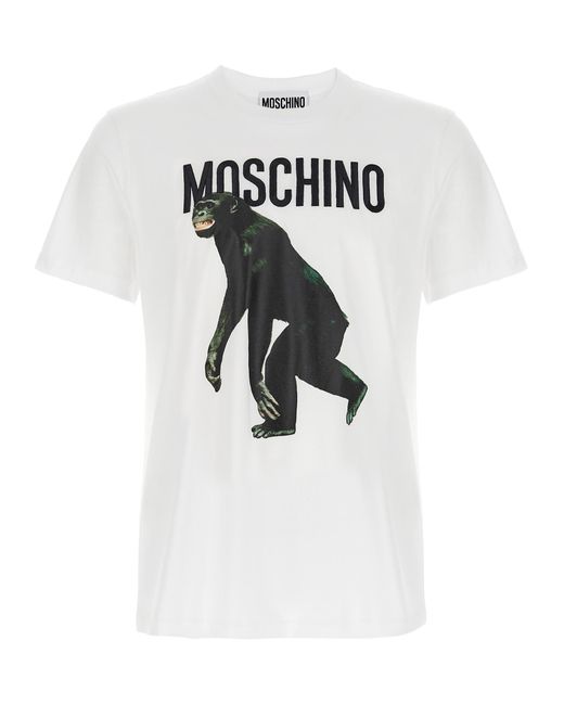 Moschino White Organic Cotton T-Shirt With Logo Embroidery for men
