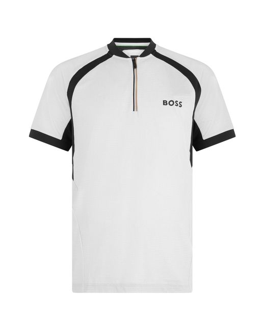 Boss White Technical Zip-Neck T-Shirt Polyester Polo Shirts for men