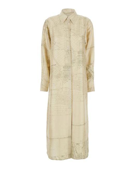 Rohe Natural Dress With Cut-Out On The Back And All-Over Print