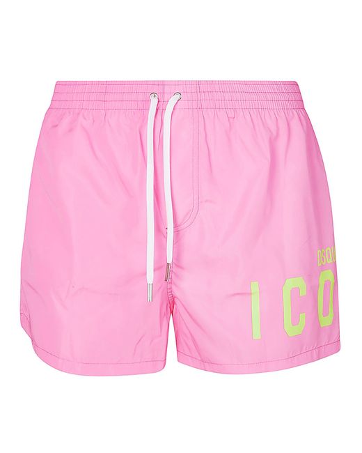 DSquared² Pink Icon Logo Print Swim Shorts for men