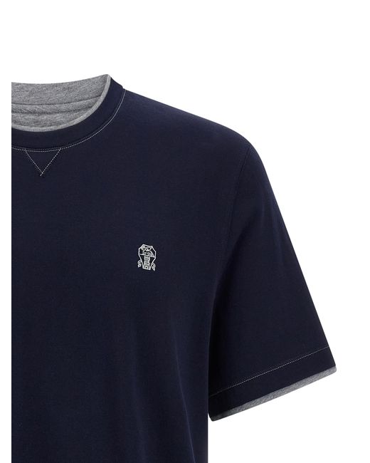 Brunello Cucinelli Blue Cotton T-Shirt for men