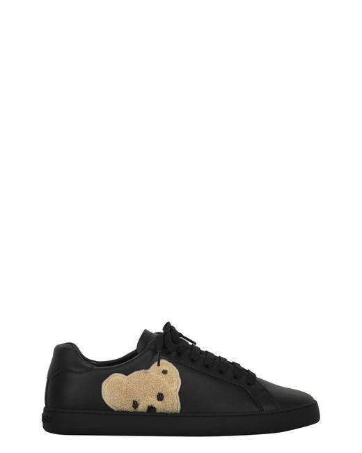 Palm Angels Black New Teddy Bear Leather Low-Top Sneakers for men