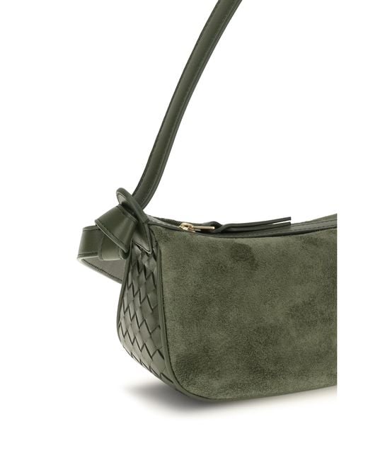Bottega Veneta Green Shoulder Bag Nodo Tweed- Tweed/ Calf Leather (Bos Taurus)