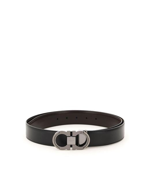 Ferragamo Leather Gancini Reversible Belt in Black,Brown (Black) for ...