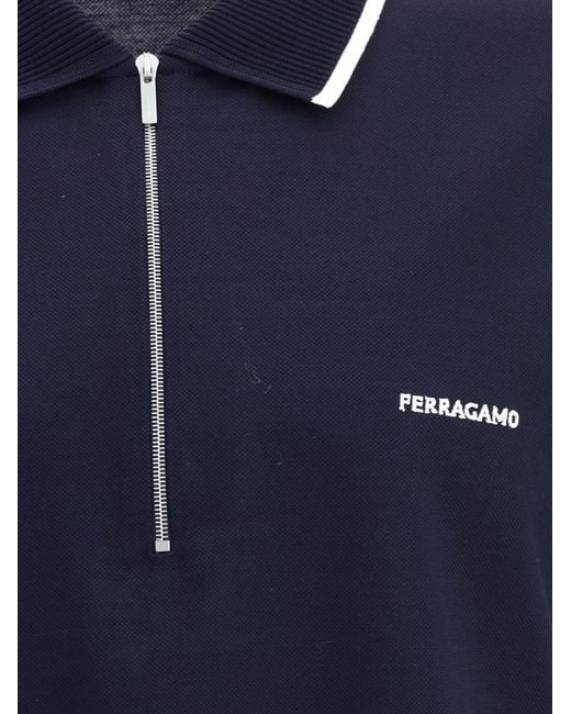 Ferragamo Blue Zip Polo Shirt for men