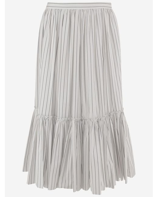 Jil Sander White Skirt Striped Cotton