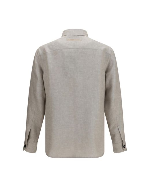 Zegna Gray Cashmere, Linen, And Silk Overshirt Shirt for men