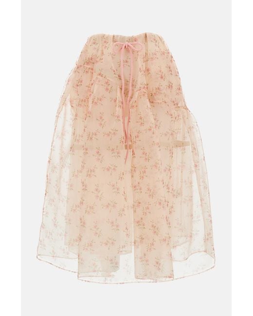 Simone Rocha Natural Sheer Overlay Long Flounce Skirt