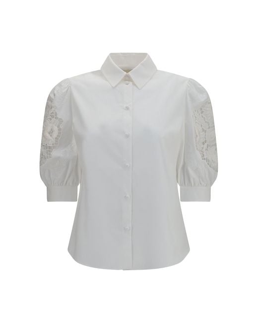 Valentino Gray Shirt With Sangallo Lace Sleeves Cotton