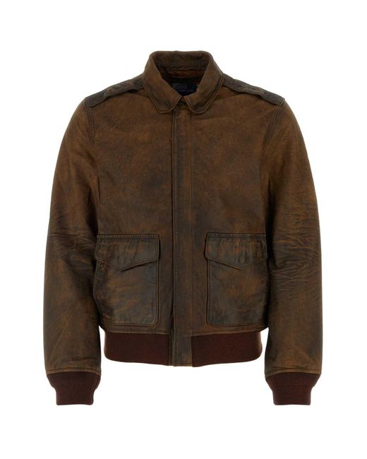 Polo Ralph Lauren Brown Distressed Regular-fit Leather Jacket for men