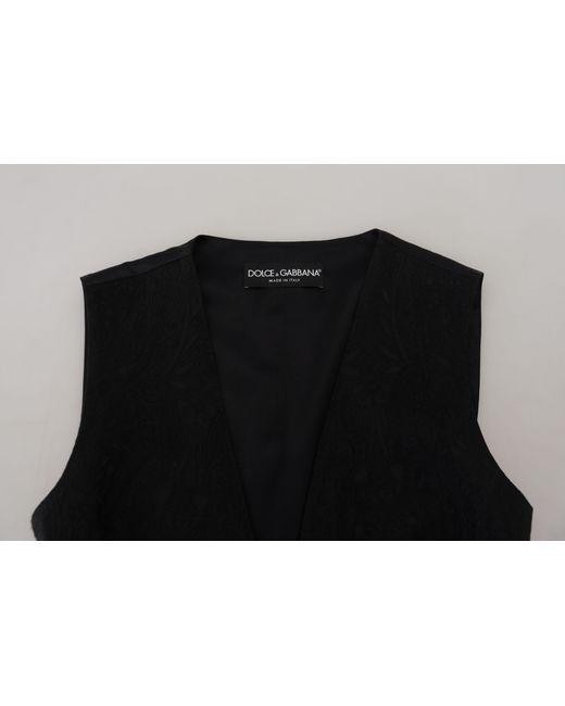 Dolce & Gabbana Black Brocade Button Down Sleeveless Vest Top