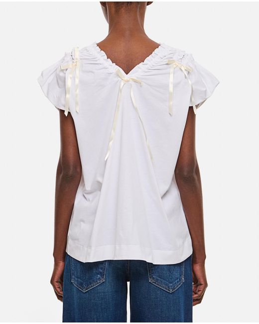 Simone Rocha White Cap Sleeve T-Shirt W/ Shoulder Bite &Amp; Bow