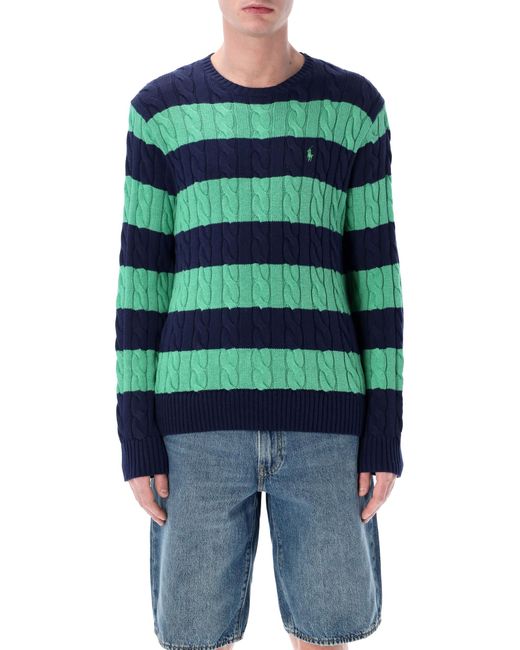 Polo Ralph Lauren Blue Striped Cable Knit Sweater for men