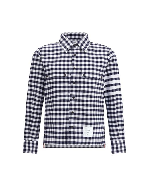 Thom Browne Blue Vichy Cotton Flannel Shirt for men