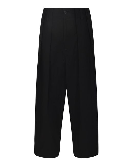 Yohji Yamamoto Black Pleat Detail Straight Leg Plain Trousers