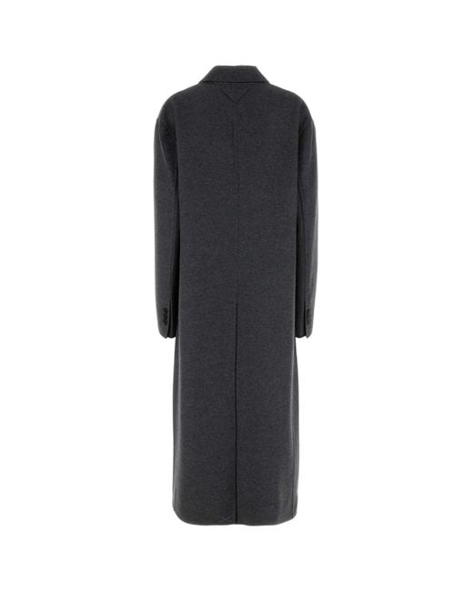 Prada Dark Grey Wool Blend Coat in Black | Lyst