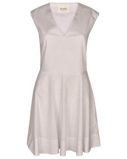 Blugirl Blumarine White V-Neck Sleeveless Flare Dress