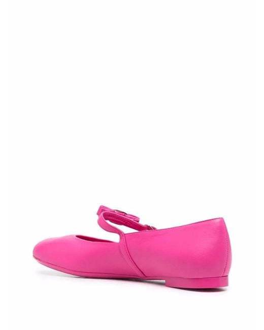 Ferragamo Pink Bow-Detail Leather Ballerina Shoes