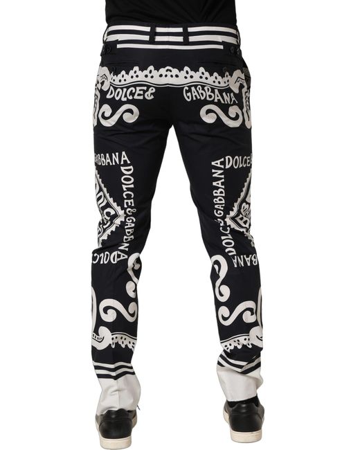 Dolce & Gabbana Black Cotton Poplin Marinaprint Trouser Pants