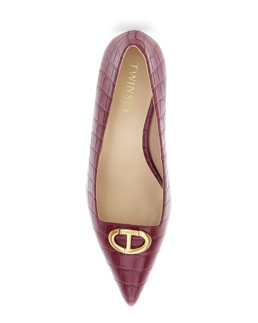 Twinset Pink Bordeaux Pumps With Low Stiletto Heel And Embissed Crocodile Effect