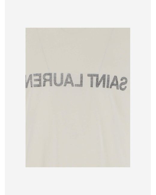 Saint Laurent White Cotton T-Shirt With Logo for men