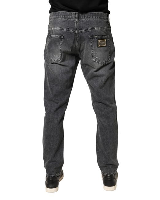 Dolce & Gabbana Gray Tattered Cotton Loose Denim Jeans Clothing for men