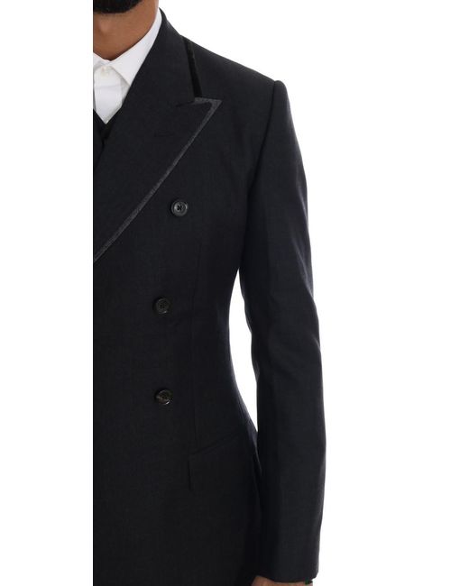 Dolce & Gabbana Black Wool Double Breasted 3 Piece Suit for men
