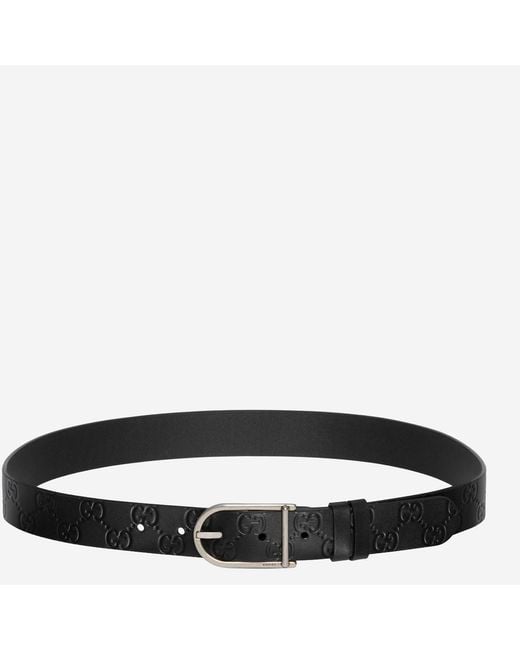 Gucci Black Reversible Belt With Rounded Buckle Leather for men